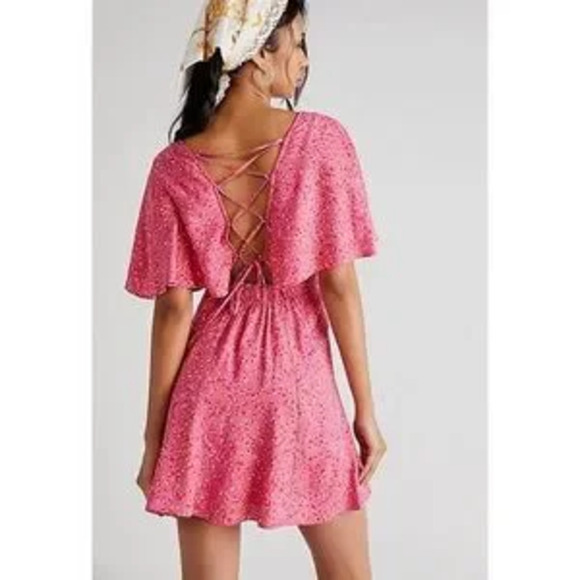 NWT Free People Pink Lace Back Ruffled Sleeve Smock Style Mini Dress Small - Picture 7 of 14